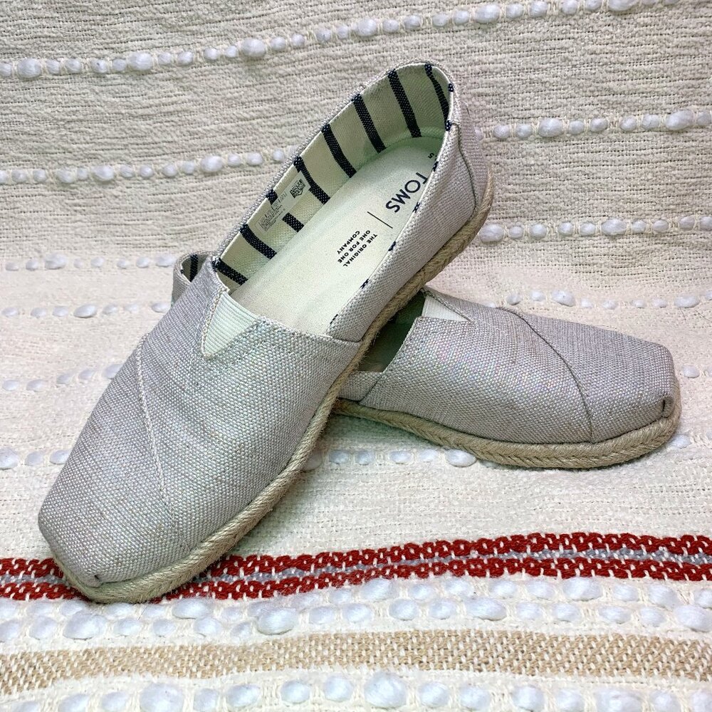 Toms Natural Metallic Canvas Alpargata Rope Womens Size 9.5